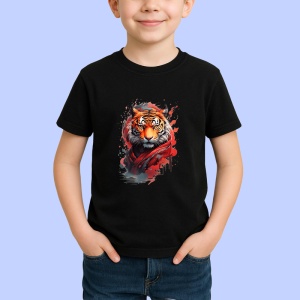 Tricou Tigru pop art cu fundal negru si flacari rosii Copii | Dama | Barbat, culoare negru - Img 4