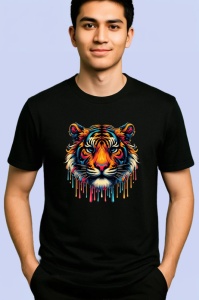 Tricou Tigru realist in culori neon fundal alb Copii | Dama | Barbat, culoare negru - Img 2