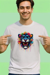 Tricou Tigru turbat cu flori si coama inflacarata Copii | Dama | Barbat - Img 2