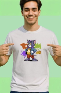 Tricou Tom – Dope Style cu geacă albastră, teniși roșii și grafitti de fundal Copii | Dama | Barbat Barbat - Img 2