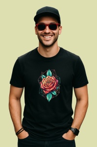 Tricou Trandafir Poligonal Arta Digitala, Copii | Dama | Barbat, culoare negru