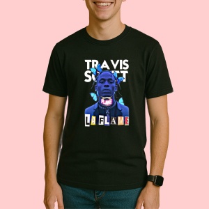 Tricou Travis Scott - La Flame si fluturi albastrii, muzica Hip-Hop / Emo Rap, Dama | Barbat | Copii, Culoare Negru - Img 3
