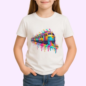 Tricou Tren in miscare cu vopsea curcubeu si splash Copii | Dama | Barbat - Img 4