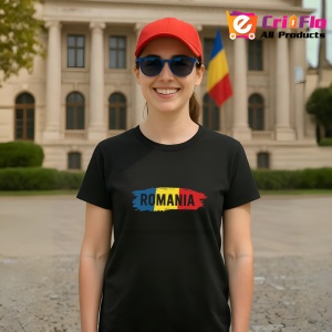 Tricou Tricolor Romania cu text negru Negru |Colectia Tricouri Romania - Img 4