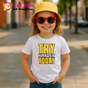Tricou Try Harder Today Text Galben 3D V2, din bumbac 100% , tricou alb pentru Copii | Dama | Barbat - Img 5