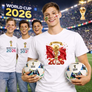Tricou Tunisia World Cup 2026 Fifa V2, din bumbac 100%, tricou alb, Copii | Dama | Barbat - Img 7