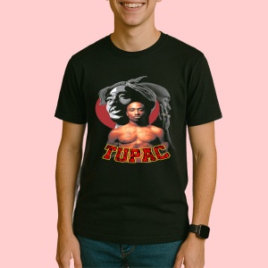 Tricou Tupac Art Red Circle, muzica POP, Dama | Barbat | Copii, Culoare Negru