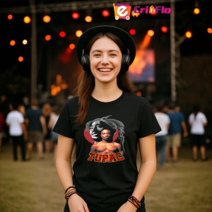 Tricou Tupac Art Red Circle, muzica POP, Dama | Barbat | Copii, Culoare Negru - Img 5