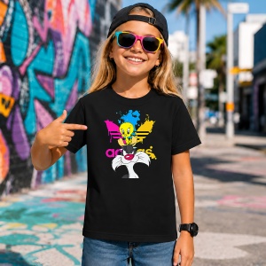 Tricou Tweety And Sylvester Urban Paint Drip Colorful Art, din bumbac 100%, tricou negru, Copii | Dama | Barbat - Img 7