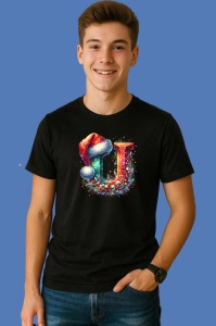 Tricou U Litere Alfabet Craciun Impodobite Cu Decoratiuni, din bumbac 100% Copii | Dama | Barbat