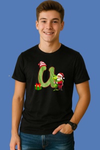 Tricou U Litere Craciun Cu Mos Si Spiridus Verde, din bumbac 100% Copii | Dama | Barbat - Img 2