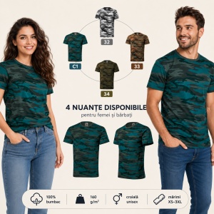 Tricou Unisex Camuflaj din 100% Bumbac, 160 g/m², Mărimi XS–3XL - Img 12