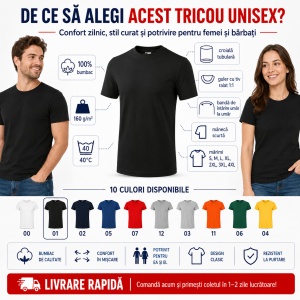 Tricou unisex clasic damă și bărbat Malfini Classic 101, 100% bumbac, 160 g/mp - Img 2