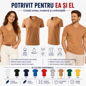 Tricou Unisex Damă și Bărbat Malfini 102, Guler în V, 100% Bumbac, 160 g/m², XS–3XL - Img 10