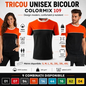 Tricou Unisex Damă și Bărbat Rimeck 109 Colormix, Bicolor, 100% Bumbac, 200 g/m², S–4XL - Img 6