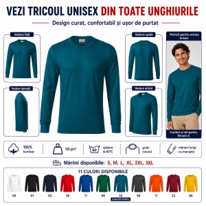 Tricou Unisex Damă și Bărbat Rimeck, Mânecă Lungă cu Manșete, 100% Bumbac, 160 g/m², S–3XL - Img 8