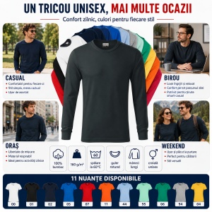 Tricou Unisex Damă și Bărbat Rimeck Resist LS R05, Mânecă Lungă, 100% Bumbac, 160 g/m², S–3XL - Img 9