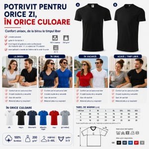 Tricou Unisex Malfini 111 Heavy V-Neck din 100% Bumbac, 200 g/m², Mărimi S–4XL - Img 4