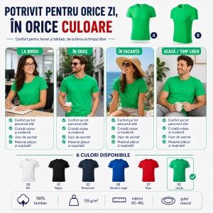 Tricou Unisex Parade din 100% Bumbac, 135 g/m², Guler Rotund, Mărimi XS–4XL - Img 8
