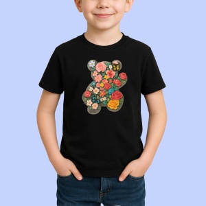Tricou Urs compus din flori, Copii | Dama | Barbat , tricou negru - Img 2