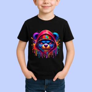 Tricou Urs cu hanorac colorat si atitudine urbana Copii | Dama | Barbat, culoare negru - Img 4