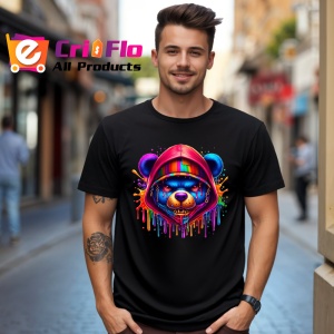 Tricou Urs cu hanorac colorat si atitudine urbana Copii | Dama | Barbat, culoare negru - Img 6