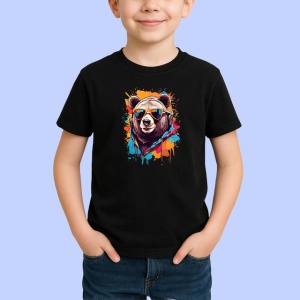 Tricou Urs Cu Ochelari De Soare Stil Graffiti Colorat, din bumbac 100%, tricou negru Copii | Dama | Barbat