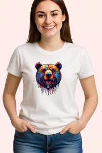 Tricou Urs salbatic curcubeu in fundal alb Copii | Dama | Barbat - Img 3