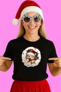 Tricou Ursulet Cu Fundal Alb Craciun 2, din bumbac 100% Copii | Dama | Barbat - Img 3