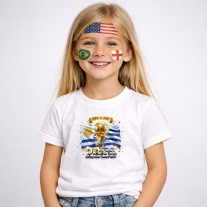 Tricou Uruguay World Cup 2026 Fifa V2, din bumbac 100%, tricou alb, Copii | Dama | Barbat