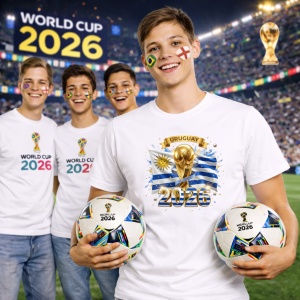 Tricou Uruguay World Cup 2026 Fifa V2, din bumbac 100%, tricou alb, Copii | Dama | Barbat - Img 7