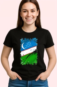Tricou Uzbekistan Steag Splash Art, Copii | Dama | Barbat, culoare negru - Img 3