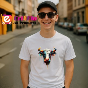 Tricou Vaca alb negru cu culoare arta moderna rustica Copii | Dama | Barbat - Img 5