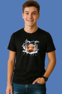 Tricou Vaca Highland Cu Fundal Albastru Si Braduti Craciun, din bumbac 100% Copii | Dama | Barbat - Img 2