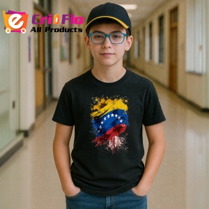 Tricou Venezuela Steag Splash Art, Copii | Dama | Barbat, culoare negru - Img 9