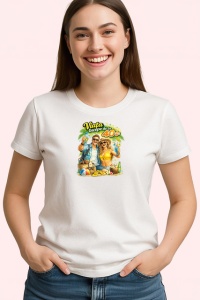 Tricou Viata Incepe La 40 Ani Cuplu Vacanta V1, din bumbac 100% , tricou alb pentru Dama | Barbat - Img 2