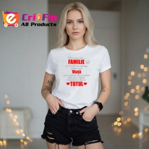 Tricou Viata Intr-O Familie Este Totul Mesaj Inima, din bumbac 100% , tricou alb pentru Dama | Barbat