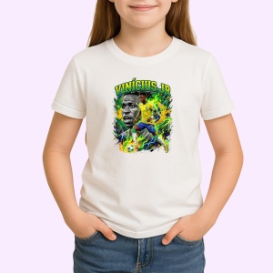 Tricou Vinicius Jr Brazilia Vedeta Fotbal Real, din bumbac 100% , tricou alb pentru Copii | Dama | Barbat