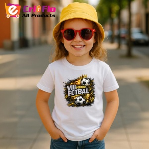 Tricou Viu Pentru Fotbal Minge Flacari V1, din bumbac 100% , tricou alb pentru Copii | Dama | Barbat - Img 5