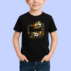 Tricou Viu Pentru Fotbal Minge Flacari V1, din bumbac 100%, tricou negru Copii | Dama | Barbat - Img 2