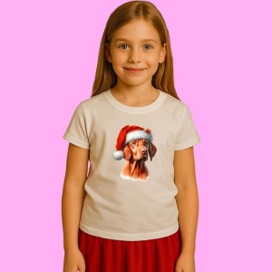 Tricou Vizsla Craciun Cu Caciula Mos, din bumbac 100%, tricou alb, Copii | Dama | Barbat - Img 2