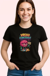 Tricou Vreau concediu, creier obosit, Copii | Dama | Barbat , tricou negru - Img 3