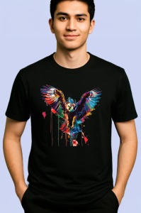 Tricou Vultur cu aripi desfacute fundal alb Copii | Dama | Barbat, culoare negru - Img 2