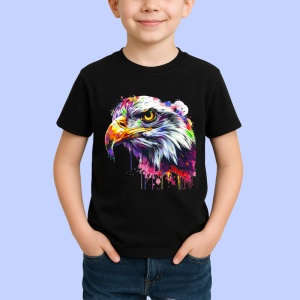 Tricou Vultur portret artistic cu privire intensa Copii | Dama | Barbat, culoare negru - Img 4
