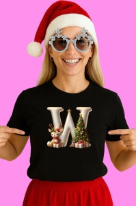 Tricou W Litere Craciun Cu Ren, Brad, Luminite Si Cadouri, din bumbac 100% Copii | Dama | Barbat - Img 2
