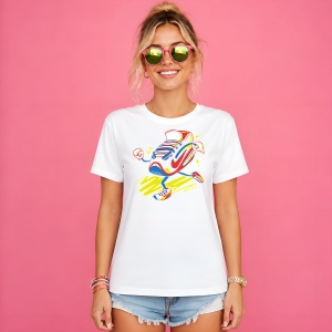 Tricou Walking Sneaker Character Yellow Red Funny Urban Illustration, din bumbac 100% Copii | Dama | Barbat - Img 3