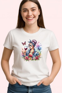 Tricou wine girl butterflies flowers vibe, fata cu vin fluturi si flori, Copii | Dama | Barbat - Img 4