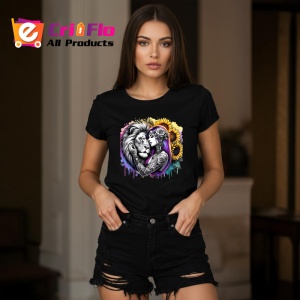 Tricou Woman and lion ink passion, femeie si leu pasiune tatuata, Copii | Dama | Barbat , tricou negru - Img 8
