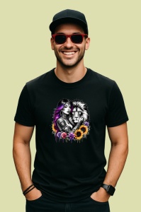 Tricou Woman and lion wild love, femeie si leu dragoste salbatica, Copii | Dama | Barbat , tricou negru - Img 4