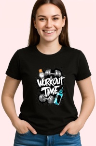 Tricou Workout Time Ceas Haltere, Copii | Dama | Barbat, culoare negru - Img 4